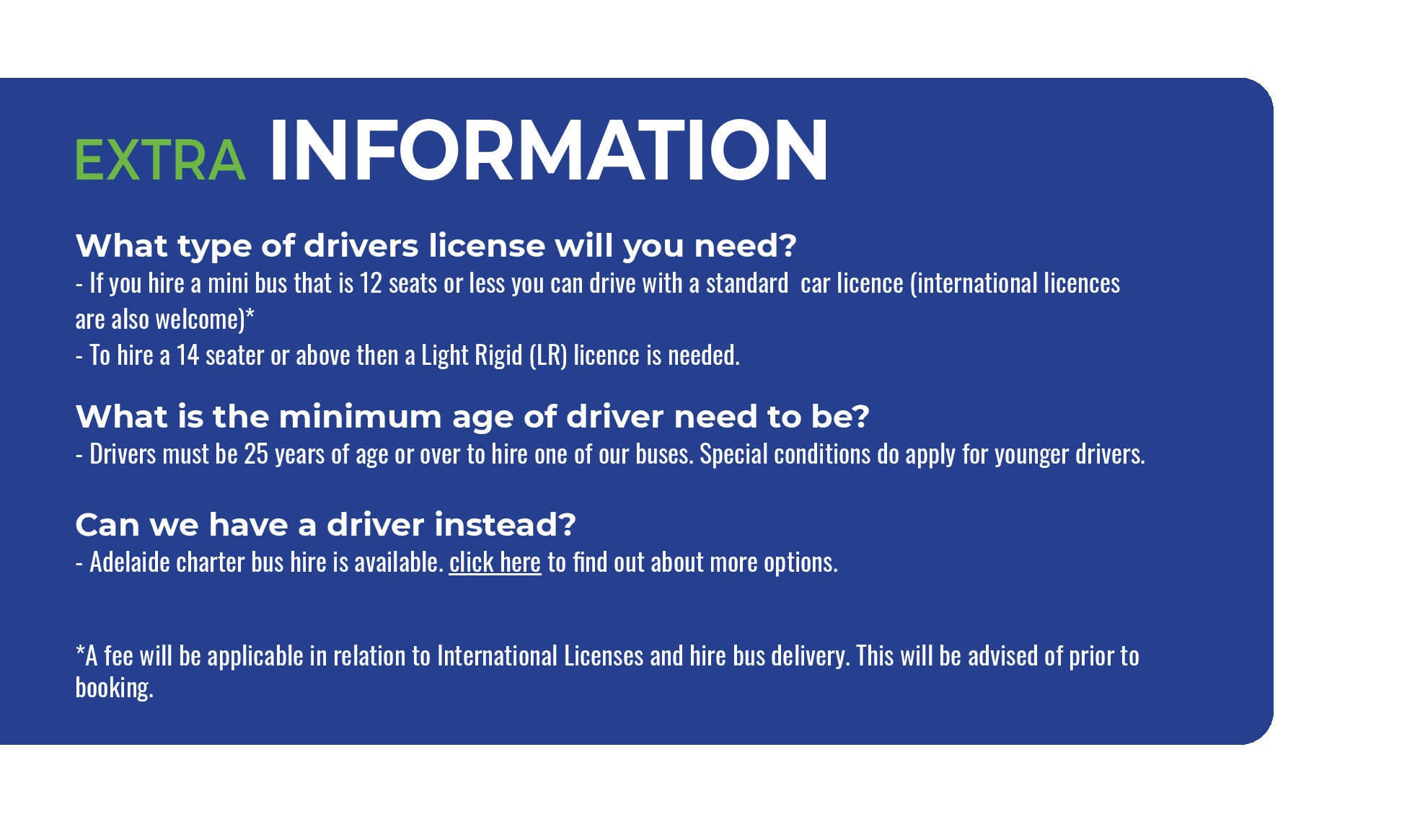 Self Drive Extra Information